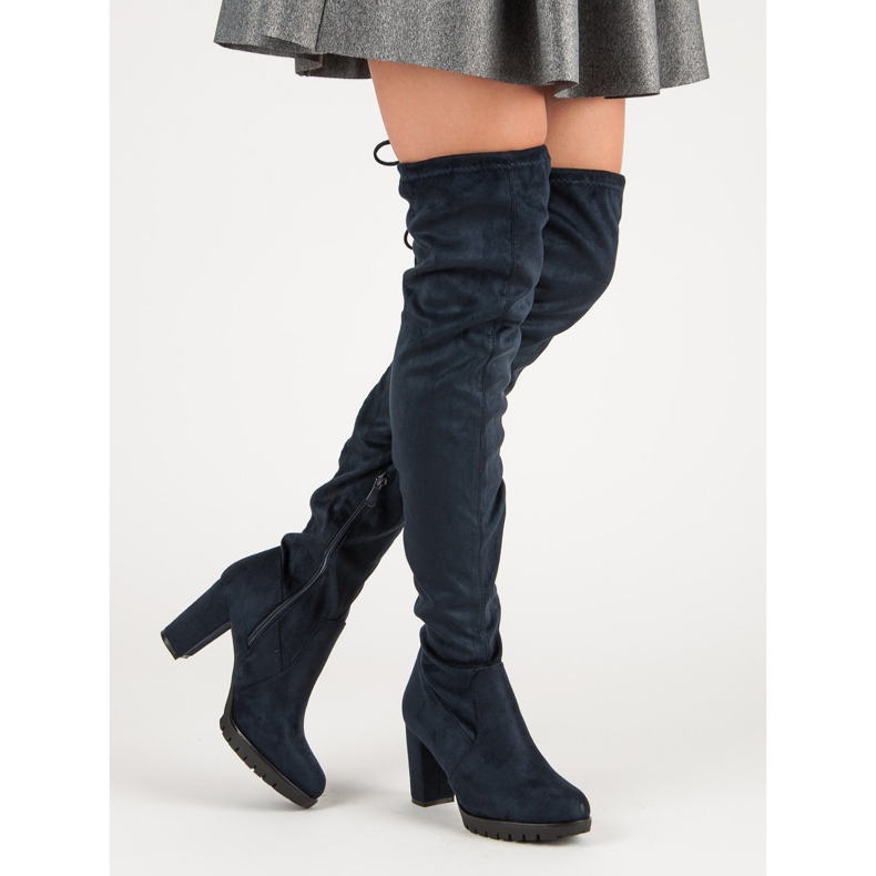 SDS Wildleder-Oberschenkelstiefel auf der Plattform blau 2