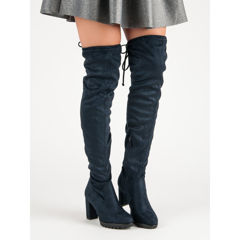 SDS Wildleder-Oberschenkelstiefel auf der Plattform blau 1