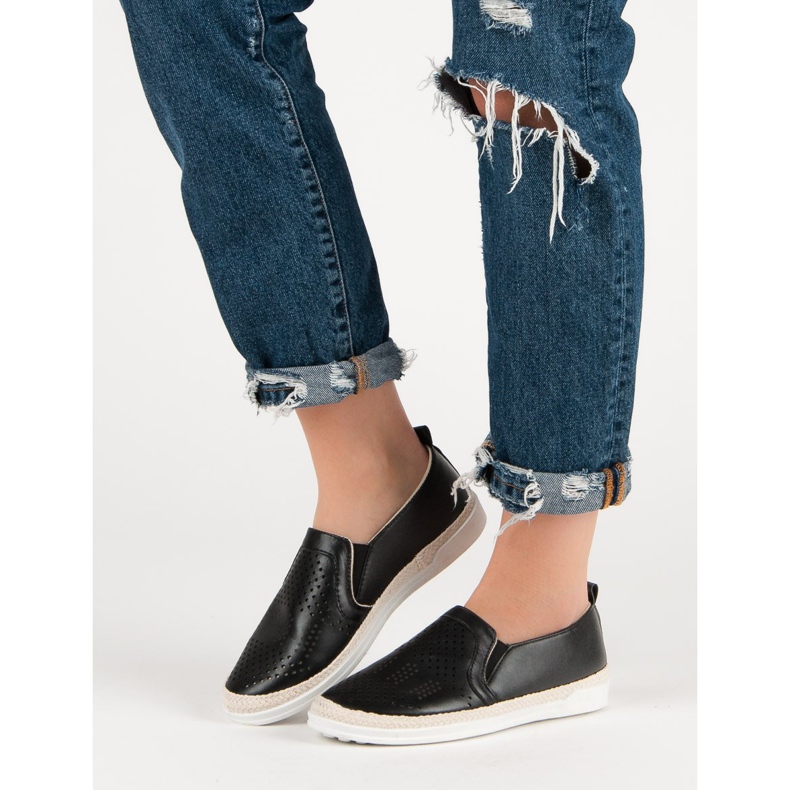 Durchbrochene Slip-On-Sneakers schwarz 2