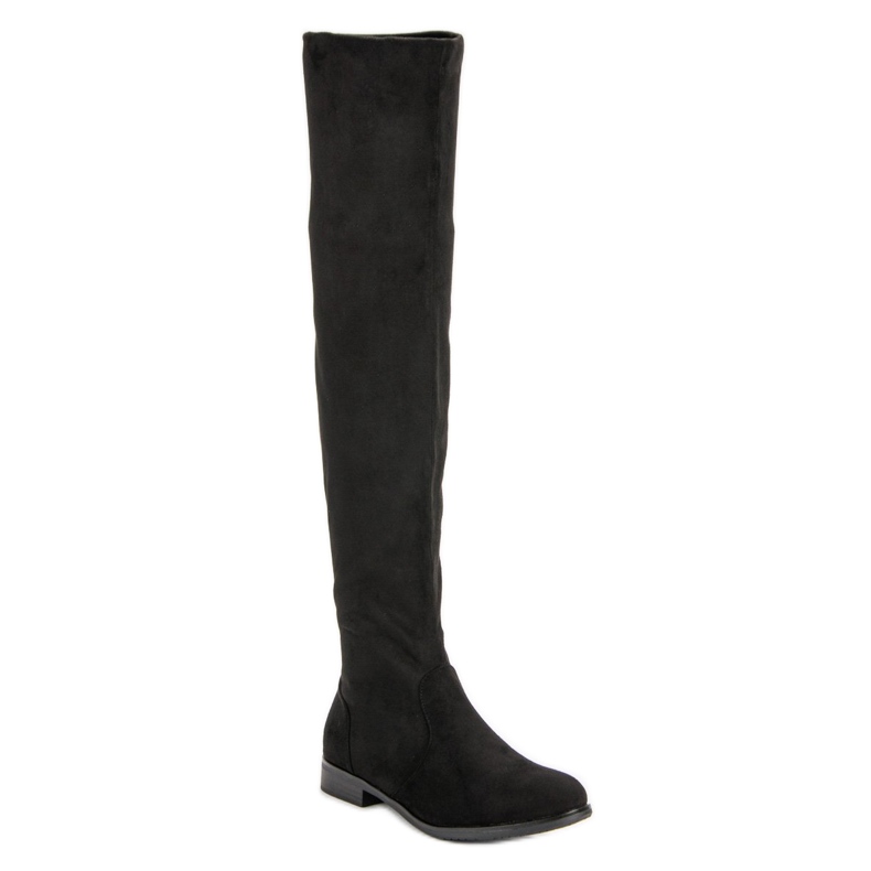Overknee-Stiefel aus Wildleder schwarz 1