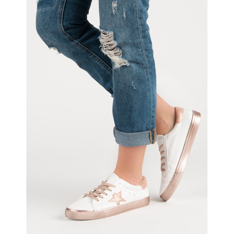 Stilvolle niedrige Sneakers weiß gelb 2