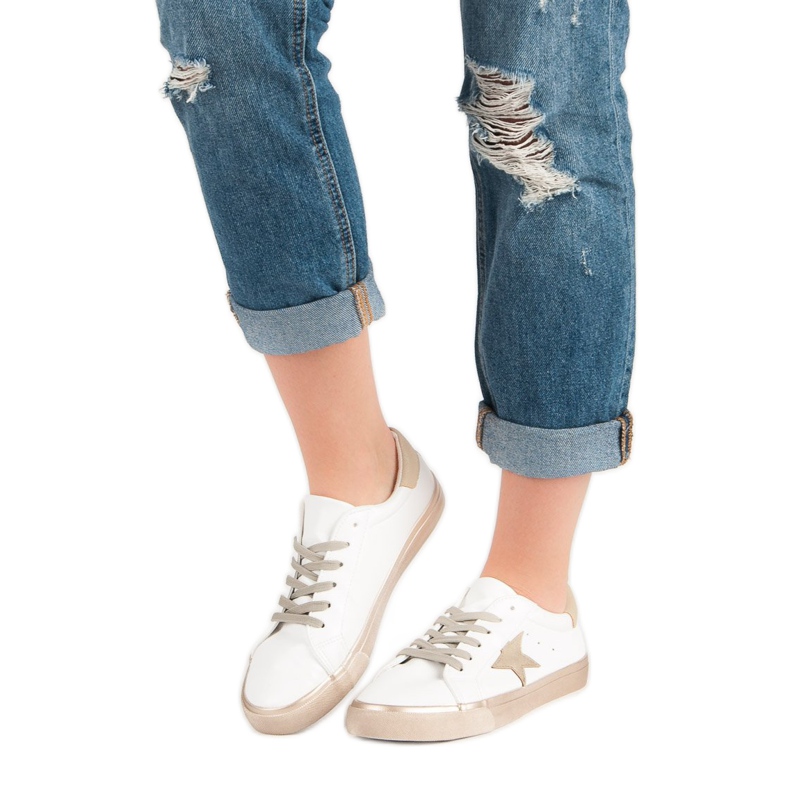 Stilvolle niedrige Sneakers weiß gelb 1