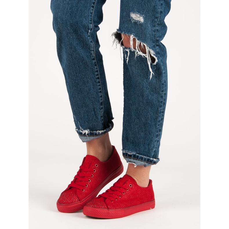 Sport Rote Turnschuhe mit Kristallen 1