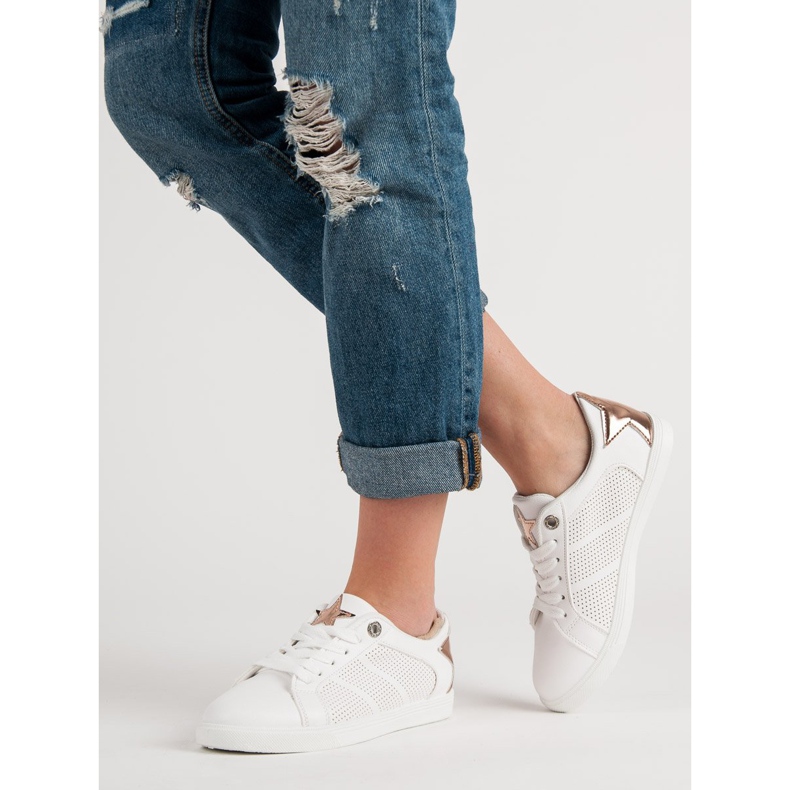 Niedrige Sportschuhe weiß gelb 1