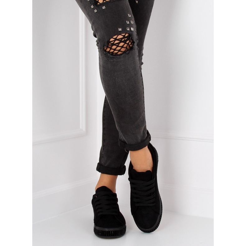 Black BS098 Schwarze Sneakers mit Steinen 2