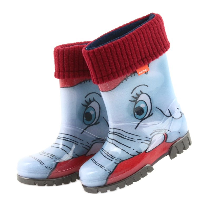 Demar Kinderstiefel, Gummistiefel mit Socke blau grau rot 4