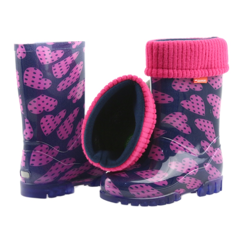 Demar Kinder Regenstiefel warme Sockenherzen rosa marineblau 5
