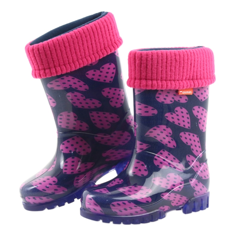 Demar Kinder Regenstiefel warme Sockenherzen rosa marineblau 4