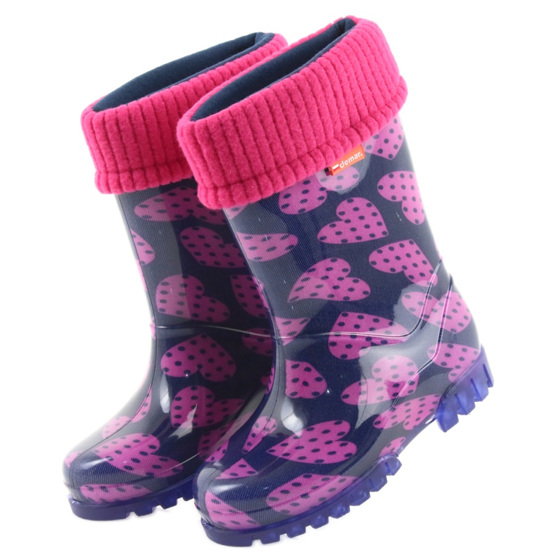 Demar Kinder Regenstiefel warme Sockenherzen rosa marineblau 3