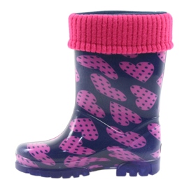 Demar Kinder Regenstiefel warme Sockenherzen rosa navy blau 2