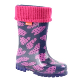Demar Kinder Regenstiefel warme Sockenherzen rosa marineblau 1
