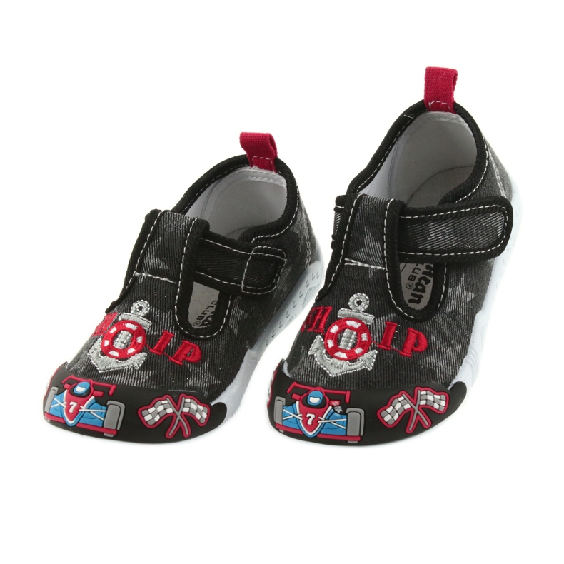 American Club schwarze Kindersneaker mit Klettverschluss 26/19 grau rot 4
