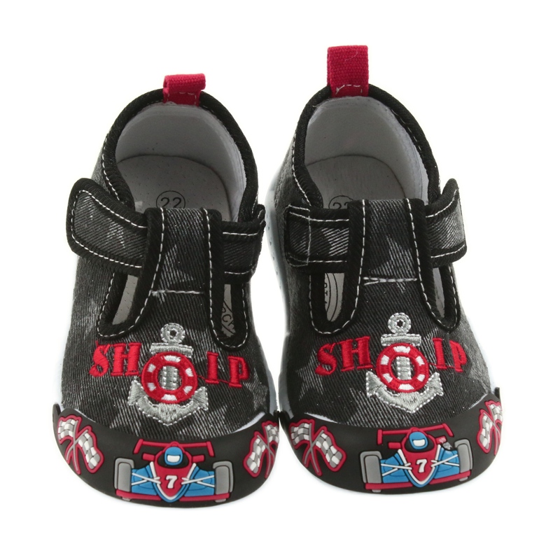American Club schwarze Kindersneaker mit Klettverschluss 26/19 grau rot 3