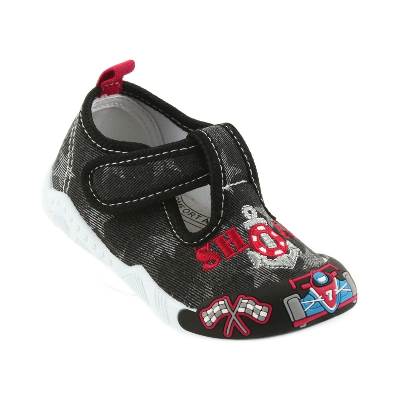 American Club schwarze Kindersneaker mit Klettverschluss 26/19 grau rot 1