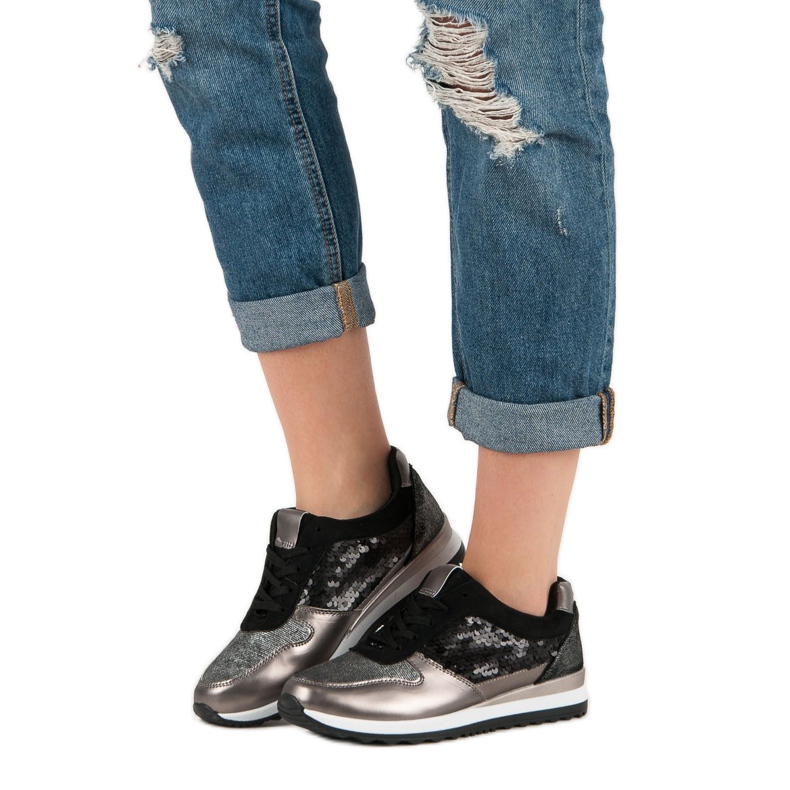 Sportschuhe mit Pailletten schwarz grau gelb 2
