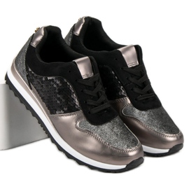 Sportschuhe mit Pailletten schwarz grau gelb 1