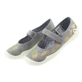 Befado Hausschuhe Kinderschuhe 114Y345 Klettverschluss grau gelb 3