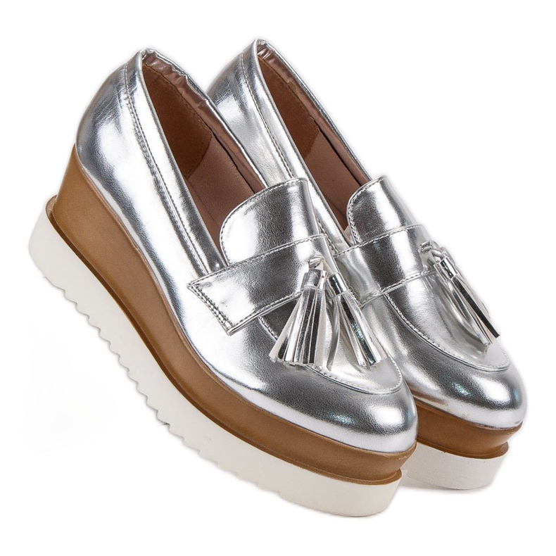 Corina Loafer mit Keilabsatz in Silber grau 1