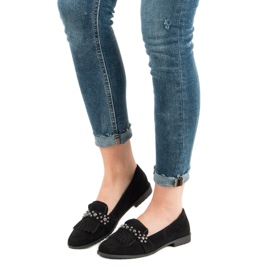 Laura Mode Schwarze Loafer mit Strasssteinen 1