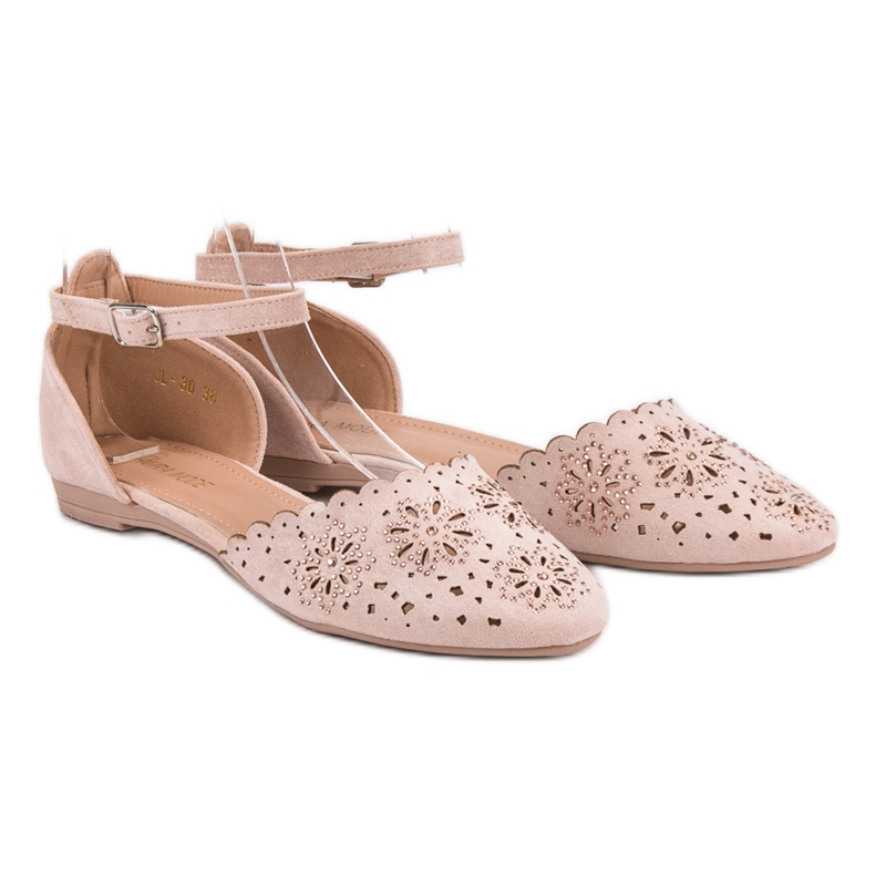 Laura Mode Durchbrochene Ballerinas mit Kristallen rosa 1
