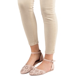 Laura Mode Durchbrochene Ballerinas mit Kristallen rosa 2