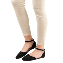 Laura Mode Durchbrochene Ballerinas mit Kristallen schwarz 2