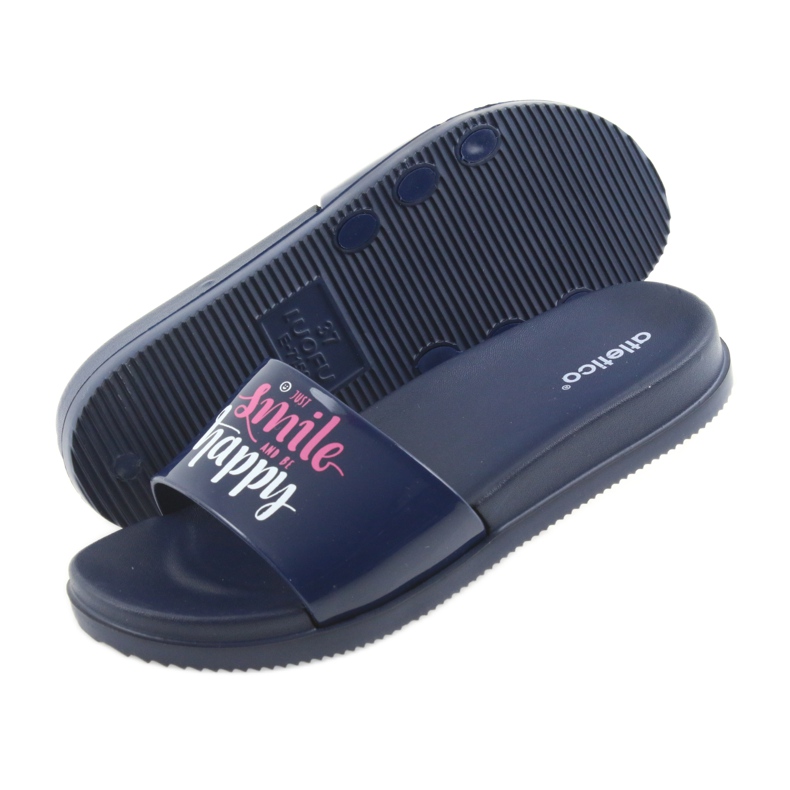 Happy Atletico marineblaue Hausschuhe für Damen weiß rosa 5