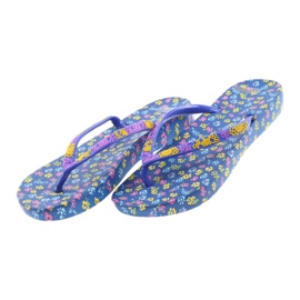 Atletico Damen Flip-Flops mit Blumen violett blau gelb rosa 4