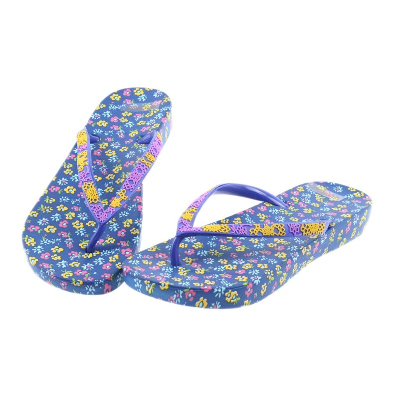 Atletico Damen Flip-Flops mit Blumen lila blau gelb rosa 3