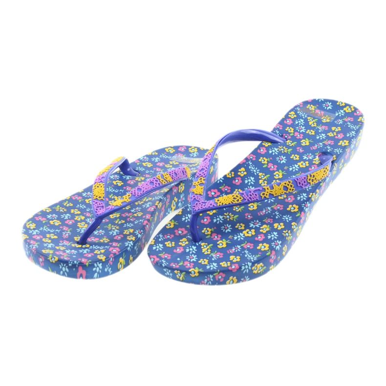 Atletico Damen Flip-Flops mit Blumen violett blau gelb rosa 2