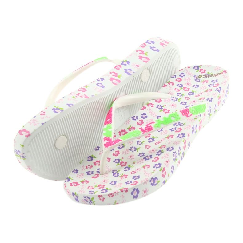 Atletico Damen Flip-Flops mit Blumen weiß lila grün rosa 5