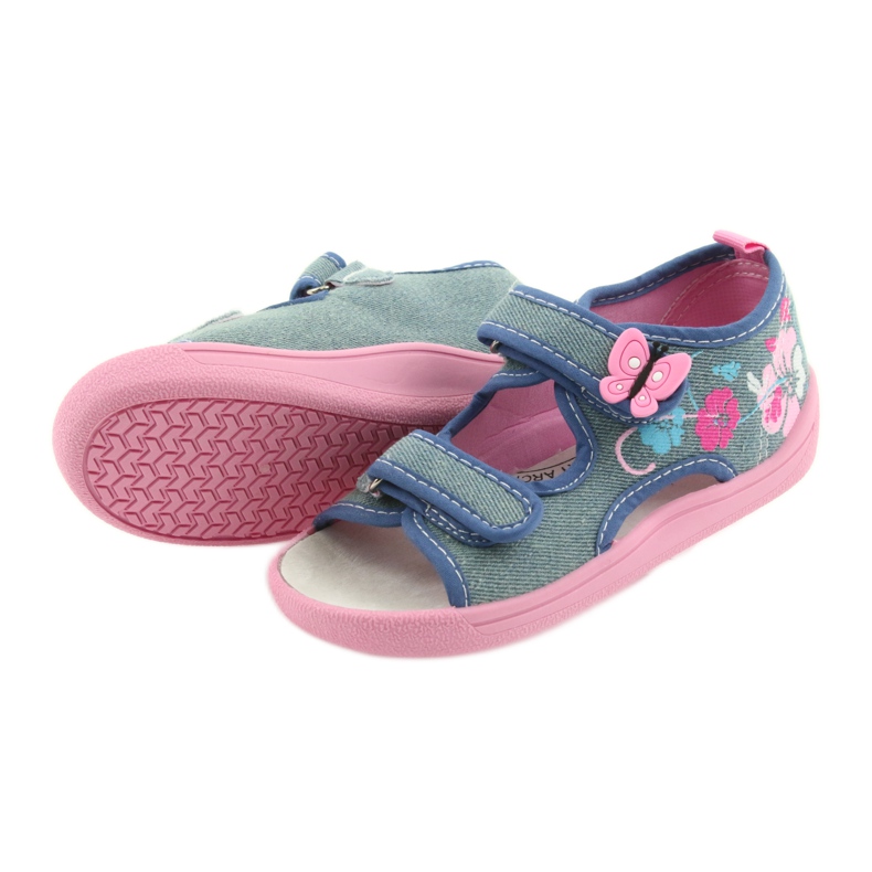 American Club Kinderschuhe Hausschuhe Sandalen Amerikanischer Ledereinsatz 37/19 blau rosa 4
