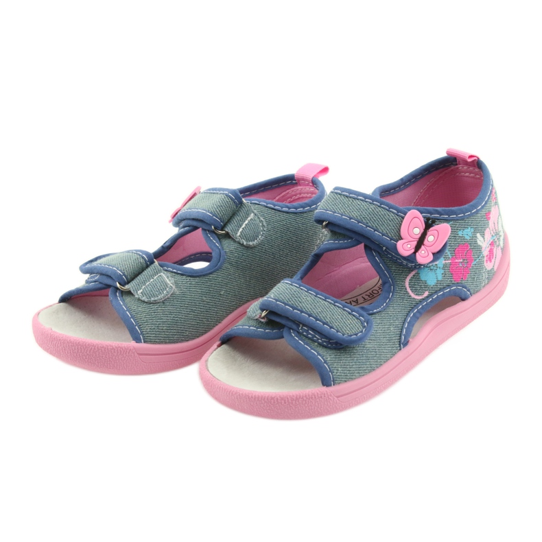 American Club Kinderschuhe Hausschuhe Sandalen Amerikanischer Ledereinsatz 37/19 blau rosa 3