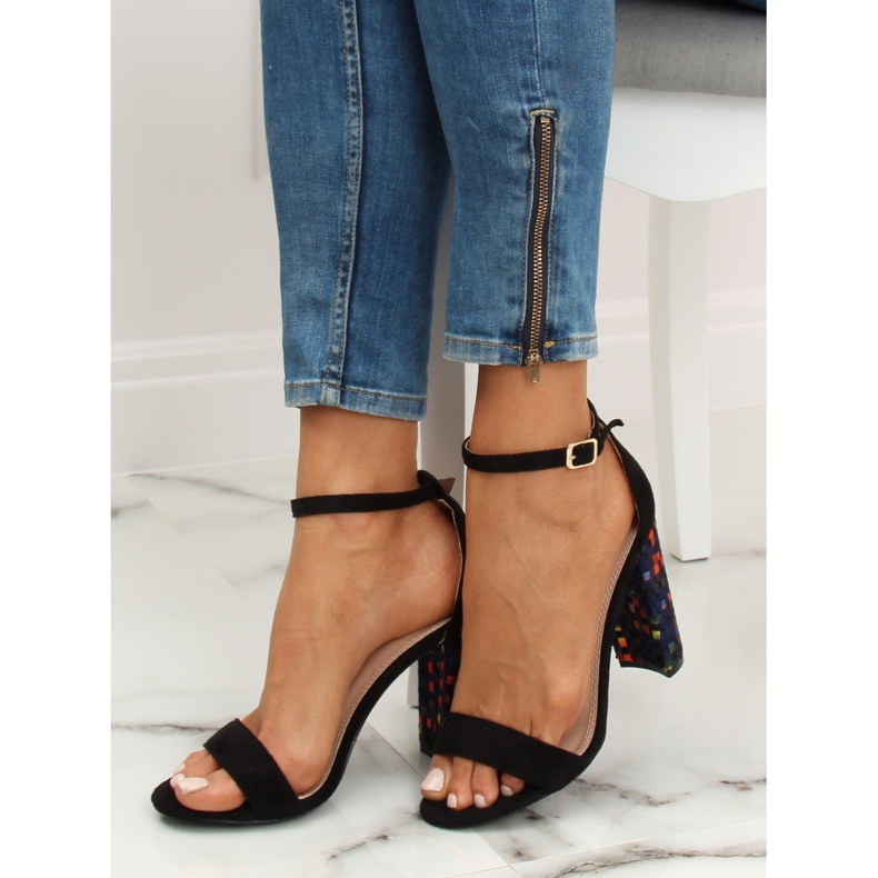 Schwarze Sandalen mit hohen Absätzen 708-24 Schwarz mehrfarbig 1