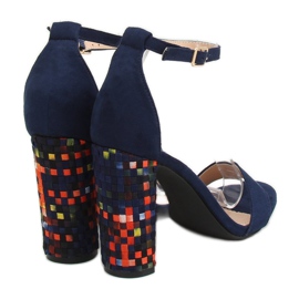 Marineblaue Sandalen mit hohem Absatz 708-24 Navy mehrfarbig 2