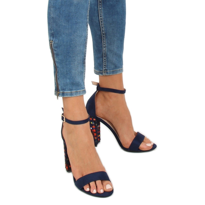 Marineblaue Sandalen mit hohem Absatz 708-24 Navy mehrfarbig 1
