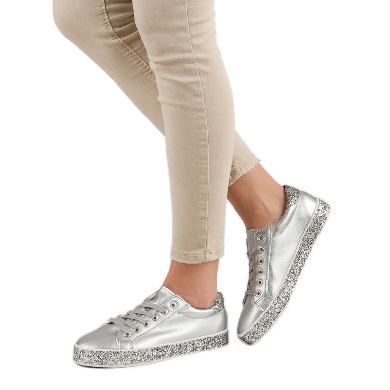 Sneakers mit Glitzersohle grau 1