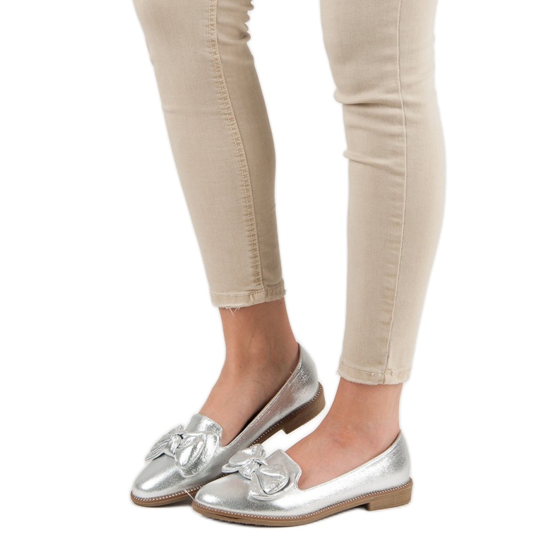 Forever Folie Silberne Ballerina mit Schleife grau 2