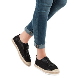 Queentina Schwarze Espadrilles zum Schnüren 2