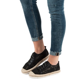 Queentina Schwarze Espadrilles zum Schnüren 1