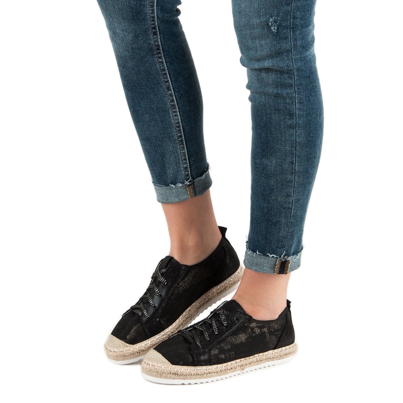 Queentina Schwarze Espadrilles zum Schnüren 1
