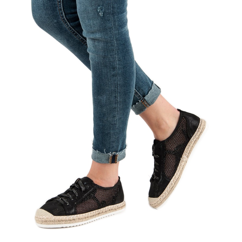 Queentina Espadrilles zum Schnüren mit Mesh schwarz 2