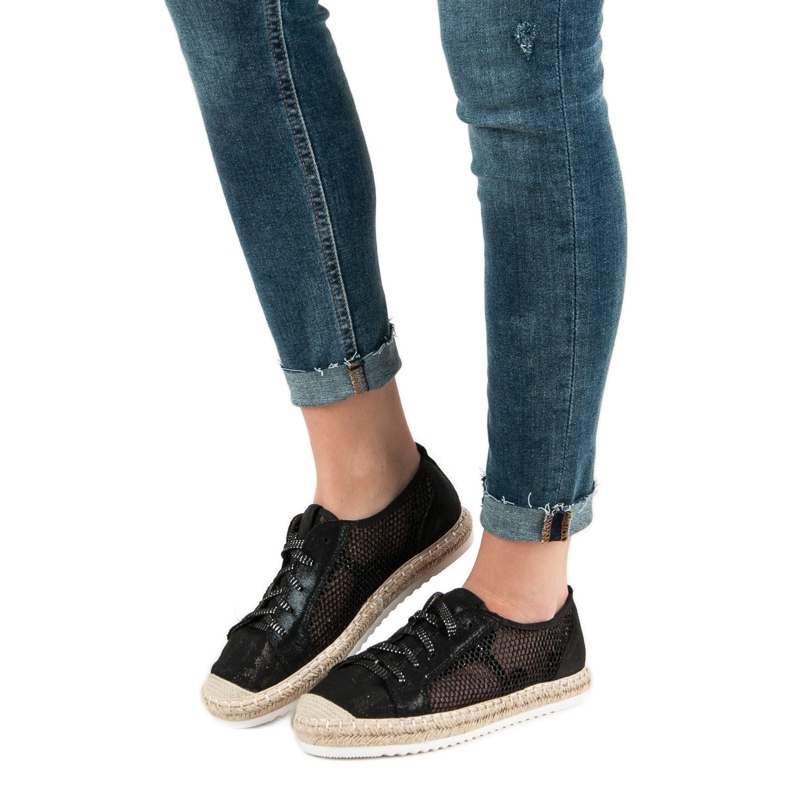 Queentina Espadrilles zum Schnüren mit Mesh schwarz 1