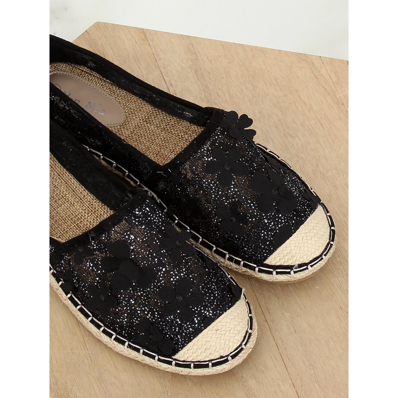 Schwarze Spitze Espadrilles MB188-225 Schwarz 2