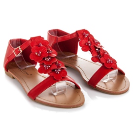 Flache Sandalen aus Öko-Leder rot 1