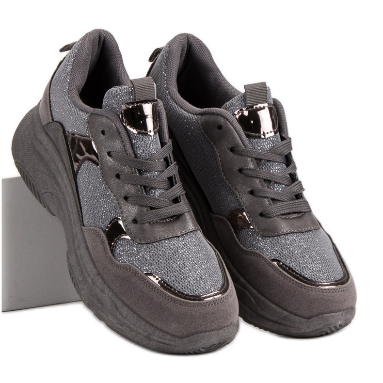 Glitzer-Turnschuhe auf der Plattform grau 2