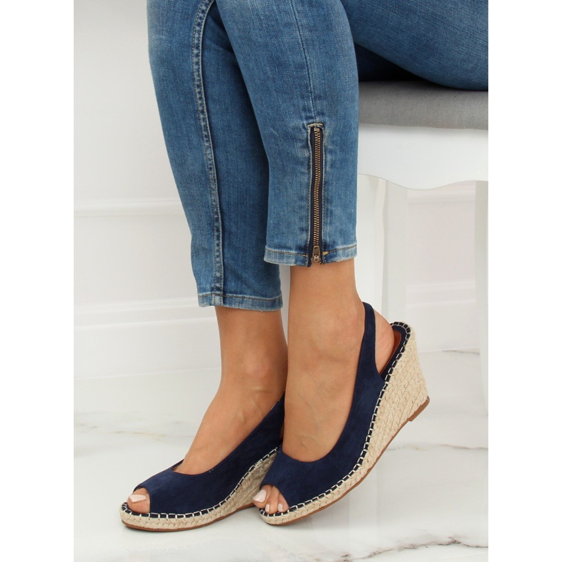 YY29P Blaue Espadrilles auf Keilabsatz navy blau 1