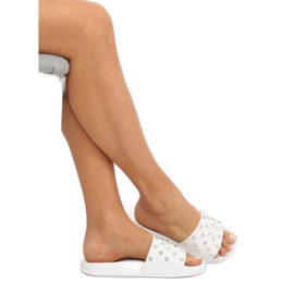 Weiß CK67P Weiße Hausschuhe mit Steinen 1