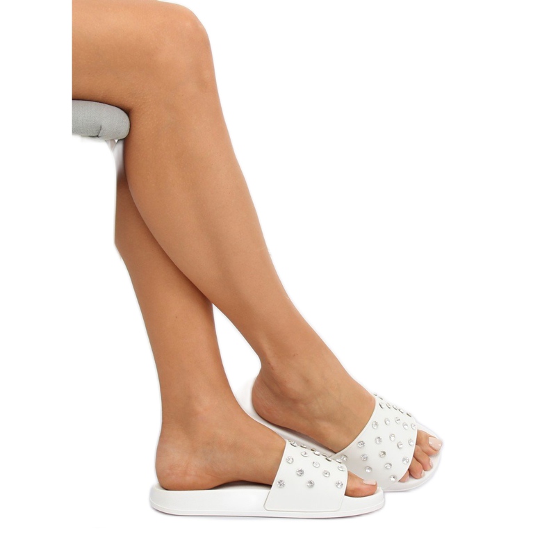 Weiß CK67P Weiße Hausschuhe mit Steinen 1