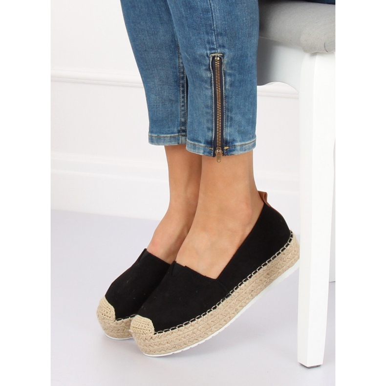 Black BL247 Schwarze Espadrilles auf hoher Sohle 1